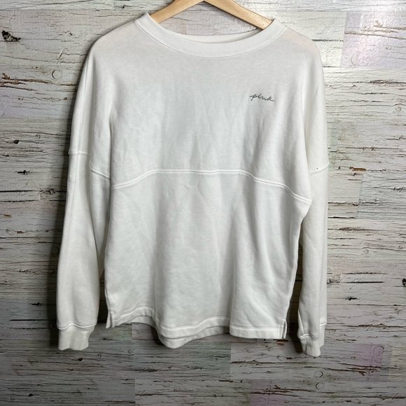 PINK Victoria's Secret Sweaters - PINK Victoria’s Secret white long sleeve crew neck sweater silver gray size xs